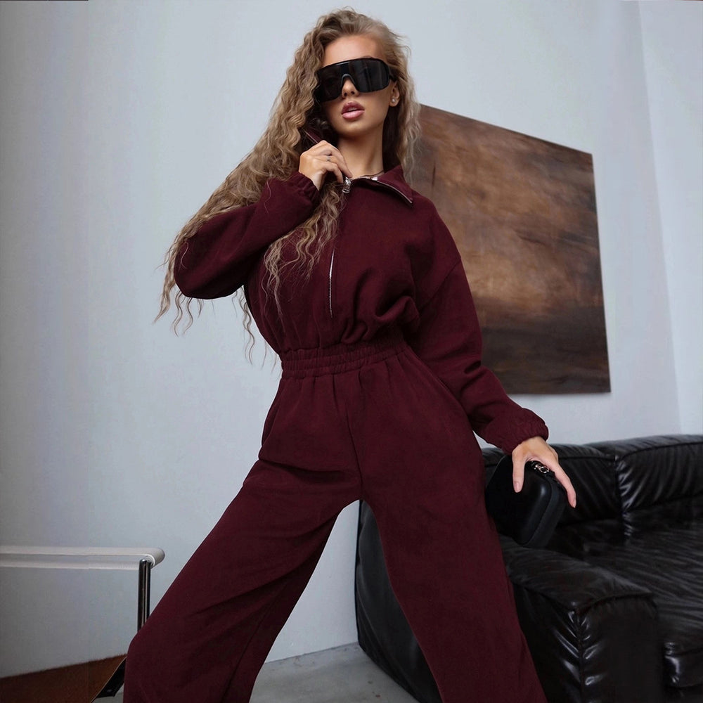 Damen Fleece-Jumpsuit mit hohem Kragen und seitlichem Reißverschluss R&B