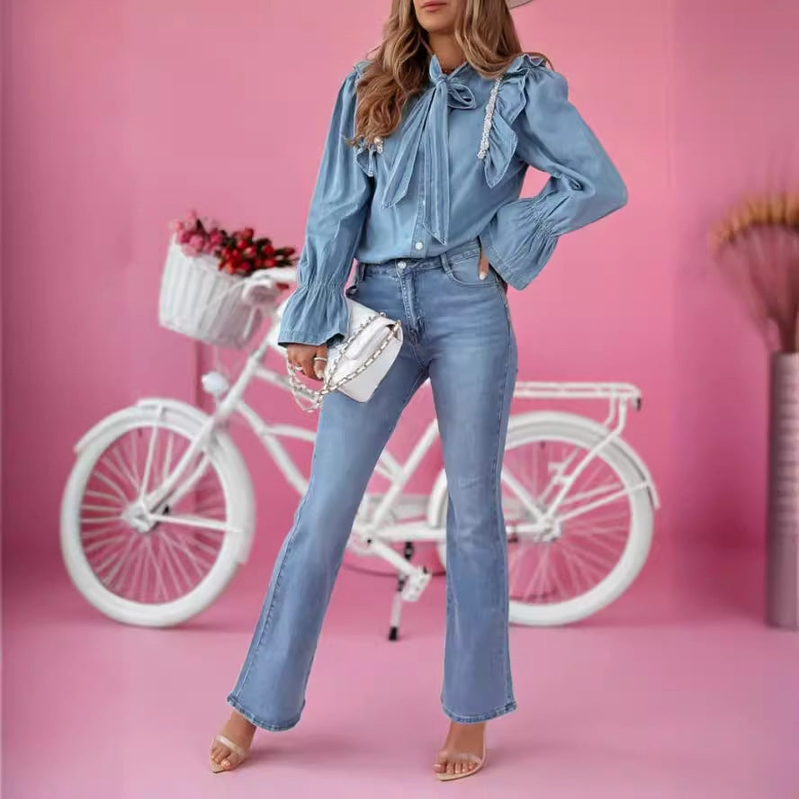 Damen Flared Jeans im eleganten Vintage-Look mit hoher Taille R&B