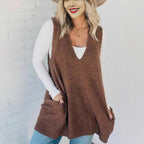 Damen Bequemer Strick-Poncho mit seitlichen Taschen R&B