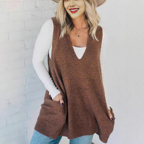 Damen Bequemer Strick-Poncho mit seitlichen Taschen R&B