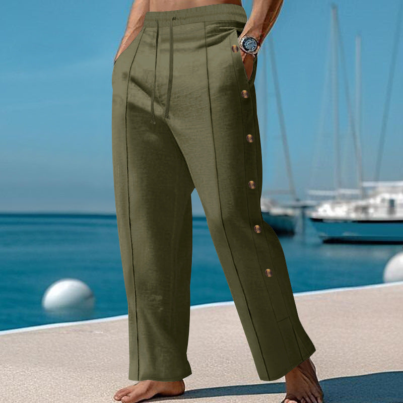Herren nan maritime Relaxhose mit weitem Bein, elastischem Kordelzugbund und seitlicher Knopfleiste R&B