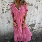 Damen Leichtes Sommerkleid mit V-Ausschnitt und weiten Ärmeln R&B