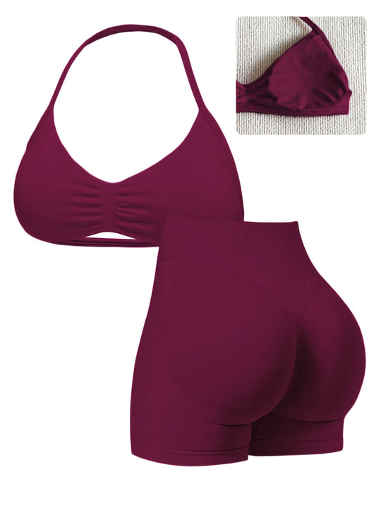 Damen Sport-Bikini-Oberteil mit hoch geschnittenen Shorts und nahtlosem Design R&B