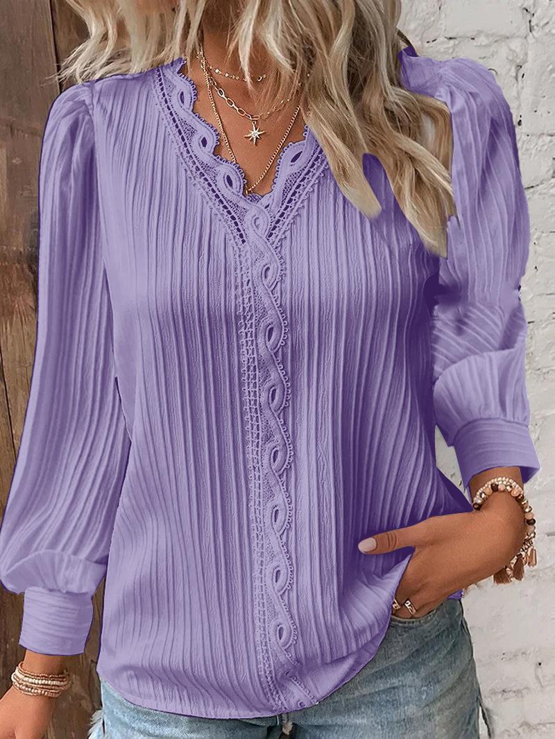 Damen Bluse mit strukturiertem Design und romantischen Spitzenakzenten R&B