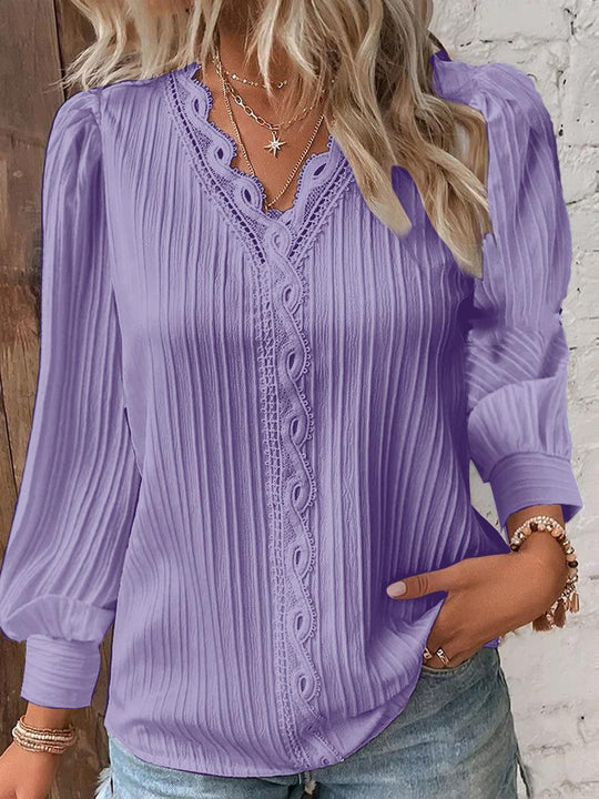 Damen Bluse mit strukturiertem Design und romantischen Spitzenakzenten R&B