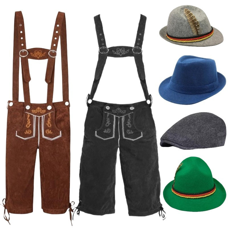 Herren nan traditionelle Trachtenlederhose mit verstellbaren Trägern und Trachtenhut R&B