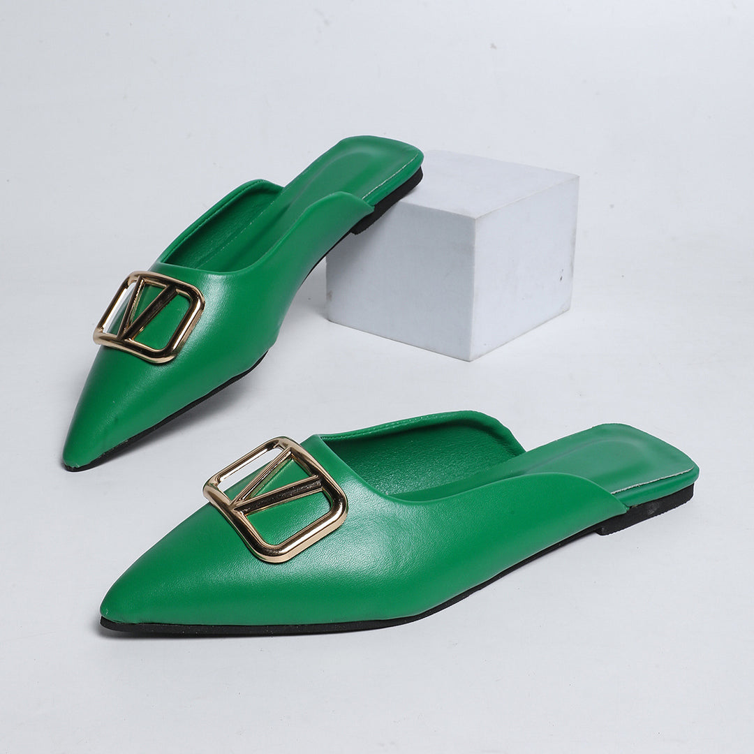 Damen elegante Mules mit modischem Goldapplikationsdetail R&B