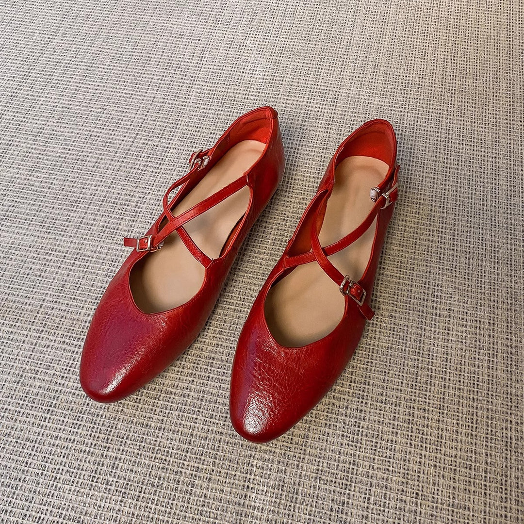 Damen Ballerinas mit kreuzförmigem Riemen und eleganter Spitze R&B