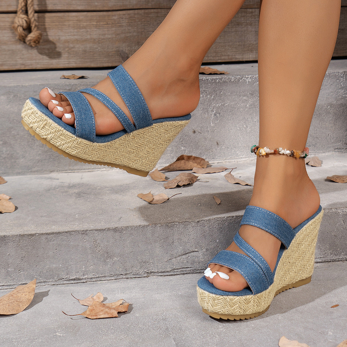 Damen Wedge-Sandalen mit geflochtenem Kork-Design