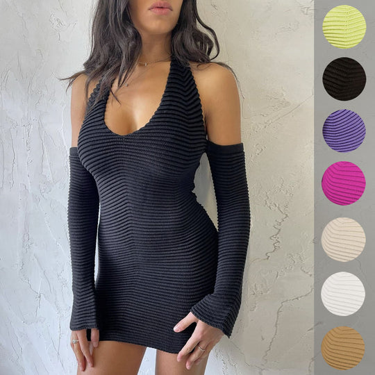 Damen Raffiniertes Minikleid mit tiefem V-Ausschnitt und langen Ärmeln R&B