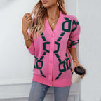 Damen oversized Strickjacke mit auffälligem Design und Knöpfen