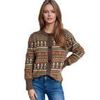 Damen Strickjacke mit farbenfrohem geometrischem Muster und praktischen Knöpfen R&B