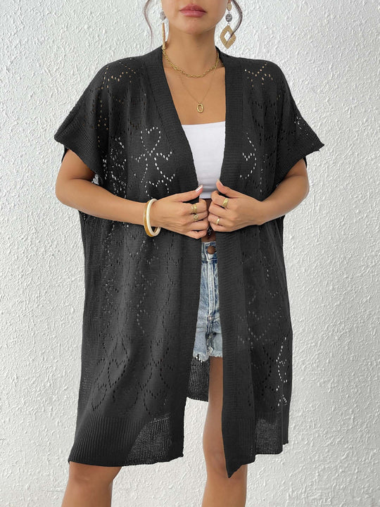 Damen luftiger Strick-Kimono mit floralem Lochmuster R&B