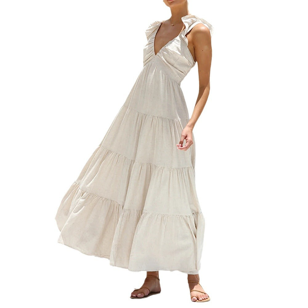 Damen Maxikleid mit verspielten Rüschendetails und fließendem Schnitt R&B