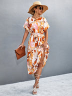 Damen Maxi-Kleid mit fließendem Schnitt und bindbarem Taillengürtel R&B
