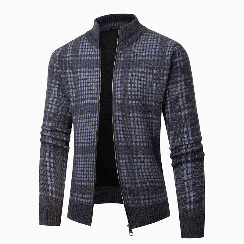 Herren modische Strickjacke mit hohem Kragen und stilvollem Karomuster