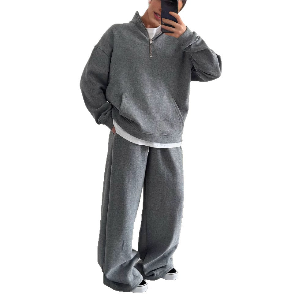 Damen gemütliches Fleece-Loungewear-Set mit hochgezogenem Kragen und lockerer Passform R&B