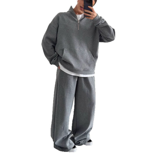 Damen gemütliches Fleece-Loungewear-Set mit hochgezogenem Kragen und lockerer Passform R&B