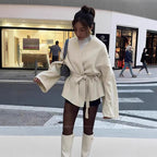 Damen Modejacke mit Taillengürtel und weitem Schnitt R&B
