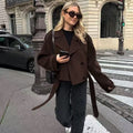 Damen modische cropped Jacke mit breitem Kragen und tailliertem Schnitt R&B