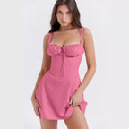 Damen Minikleid mit gerafftem Bustier und verspieltem Kordelzug R&B