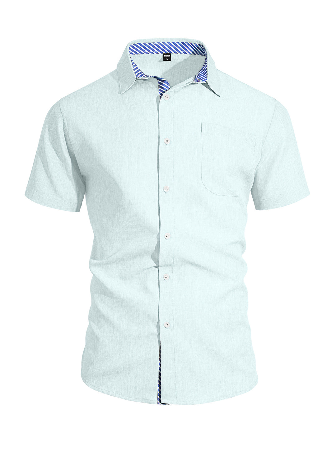 Herren nan Business-Casual Kurzarmhemd mit gestreiftem Kragenfutter und Brusttasche R&B