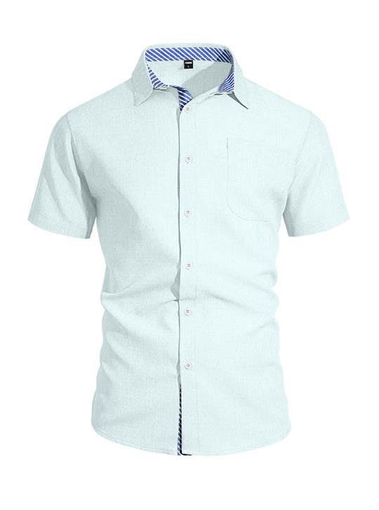 Herren nan Business-Casual Kurzarmhemd mit gestreiftem Kragenfutter und Brusttasche R&B