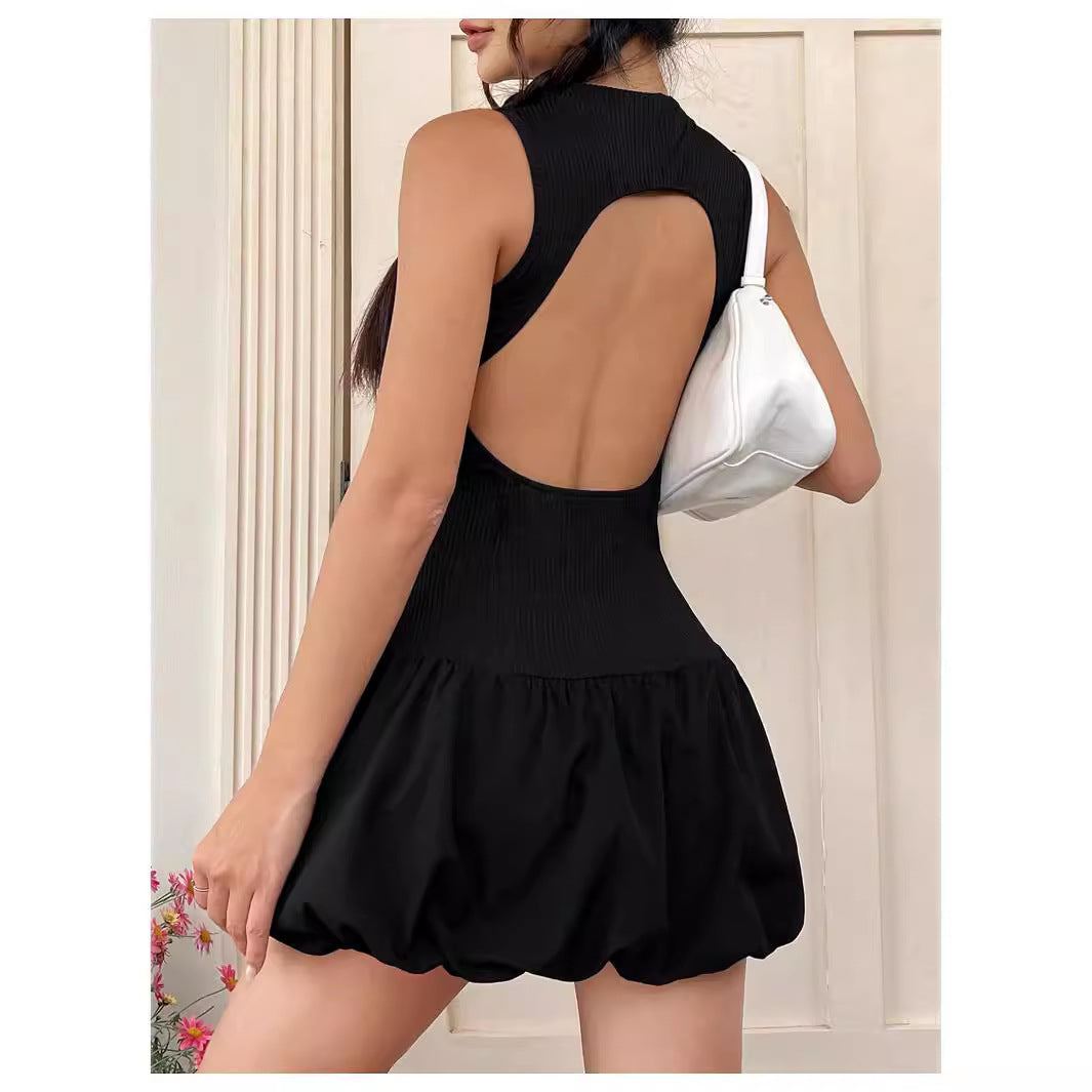 Damen trendiges Mini-Kleid mit hohem Kragen und voluminösem Rock R&B
