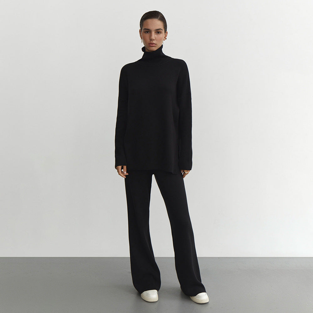 Damen Modisches Strickensemble mit hohem Kragen und weitem Schnitt R&B