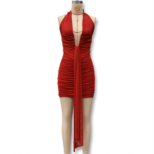 Damen Minikleid mit raffiniertem Tiermuster und tiefem V-Ausschnitt R&B