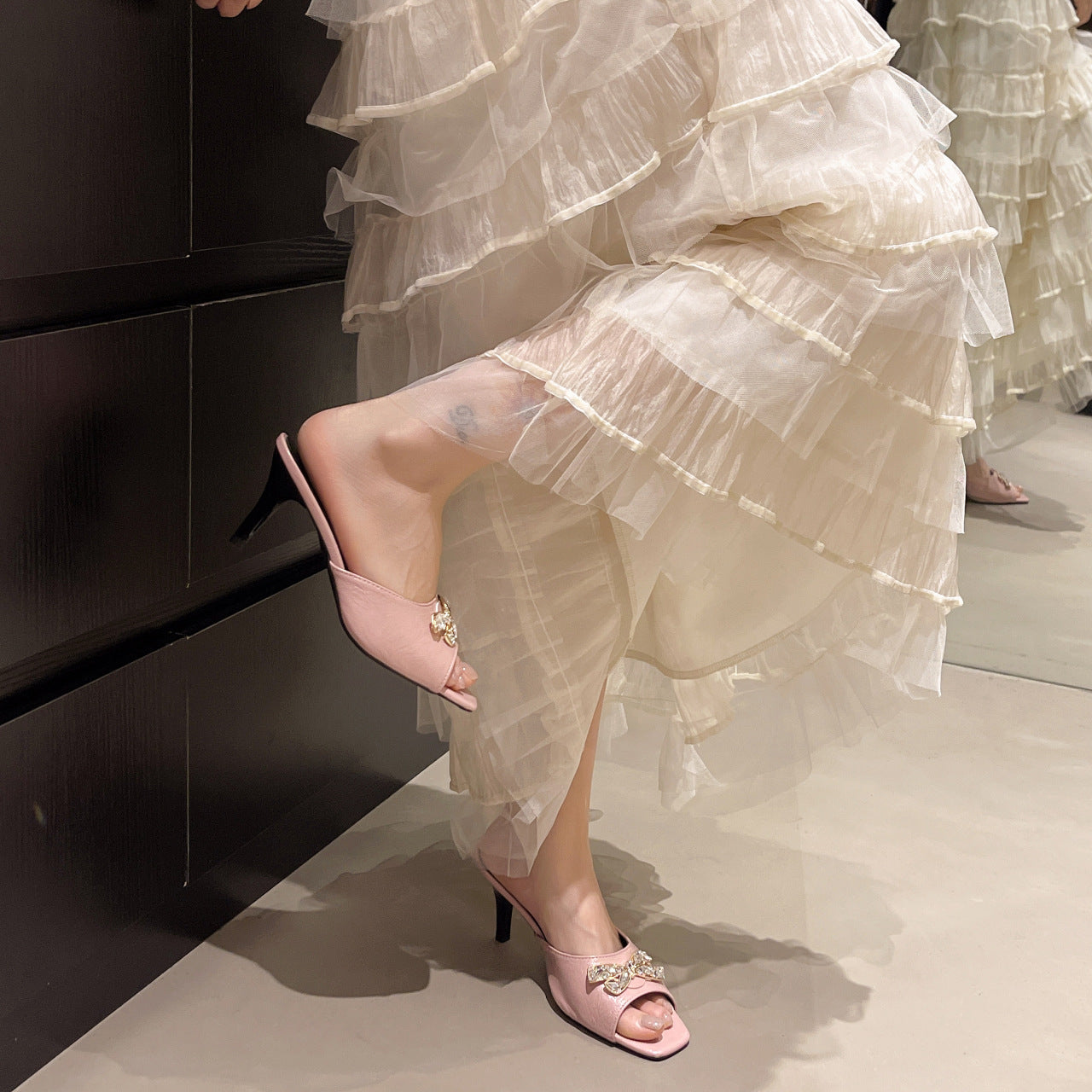 Damen Glamouröse Mules mit funkelnden Schleifen und elegantem Absatz R&B