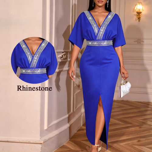 Damen elegantes Maxi-Kleid mit Pailletten und Schlitz R&B