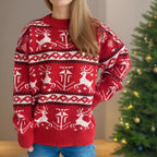 Damen weihnachtlicher Strickpullover mit festlichem Rentierdesign und hohem Kragen R&B