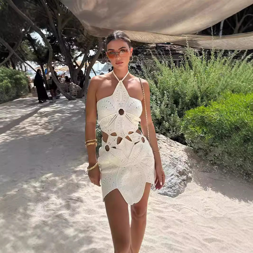 Damen Häkelkleid mit Cut-Outs und Blumenmuster R&B