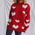 Damen Pullover mit Herzmuster und flauschigen Applikationen R&B