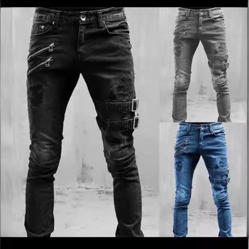 Herren Jeans mit stylischem Reißverschluss und Distressed-Details R&B