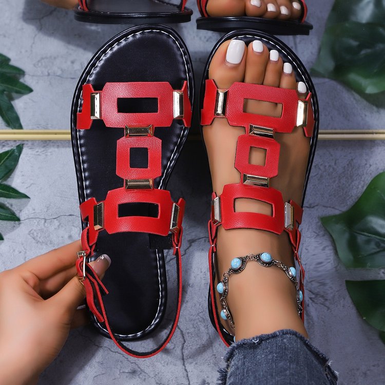 Damen Riemensandalen mit modischen geometrischen Applikationen und komfortablem Fußbett R&B