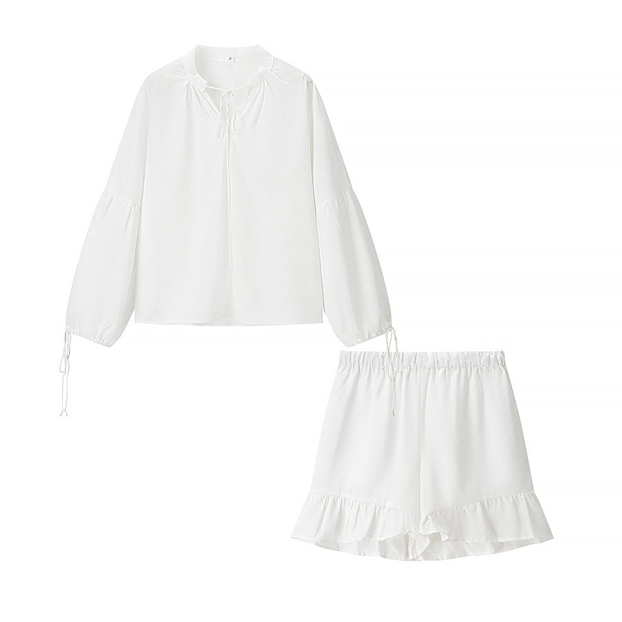 Damen Blusenset mit elegantem Rüschensaum und lockerer Passform R&B