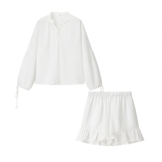 Damen Blusenset mit elegantem Rüschensaum und lockerer Passform R&B
