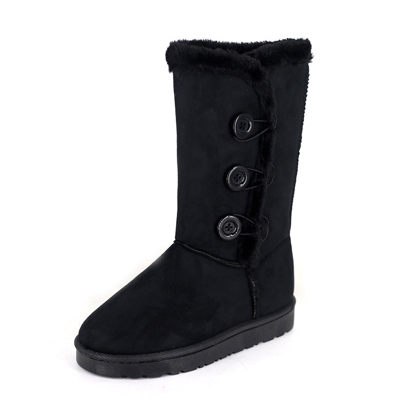 Damen modische Kurzstiefel mit wohligem Kunstfell und stilvollen Knopf-Details R&B