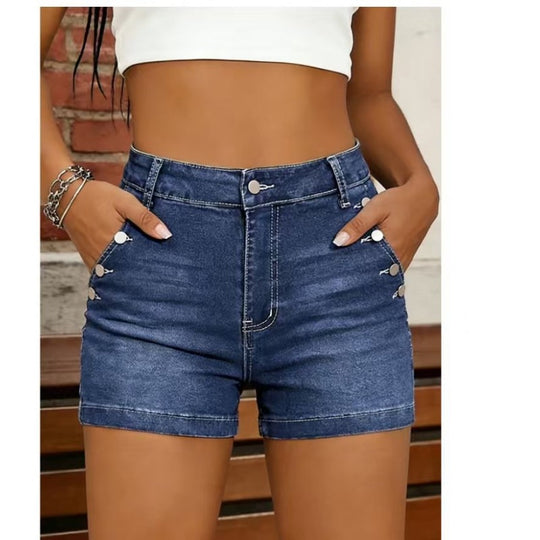 Damen Hochgeschnittene Denim-Shorts mit Knopfdetails R&B