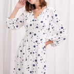 Damen Maxikleid mit floralem Muster und eleganten Puffärmeln