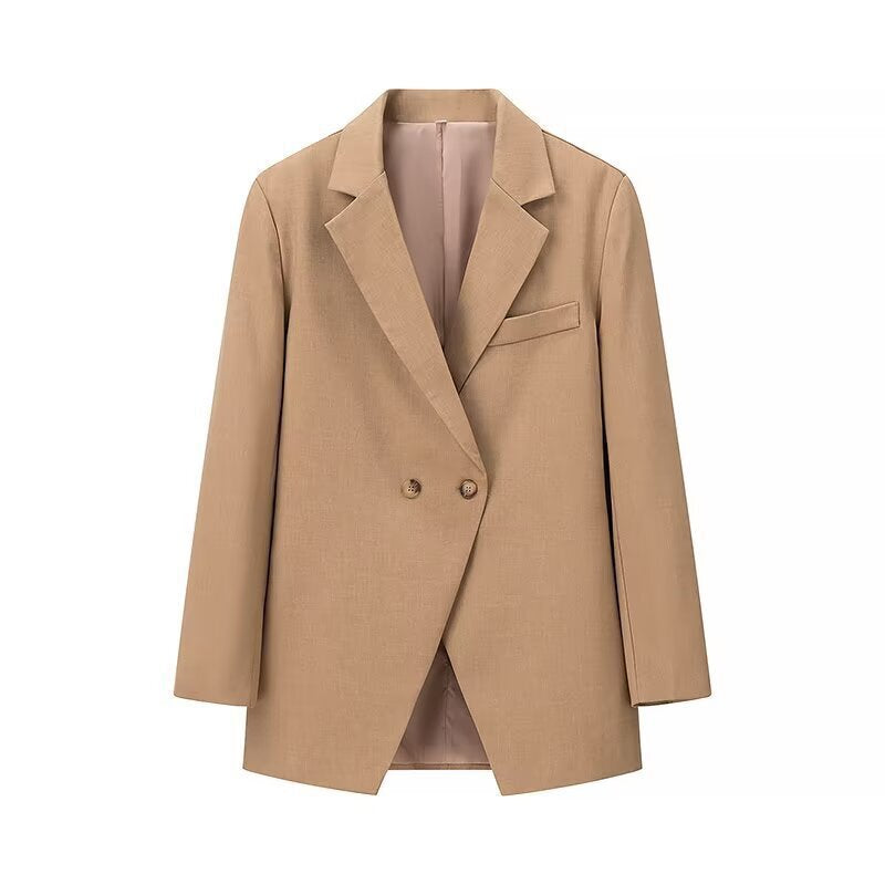 Damen eleganter Oversized-Blazer mit doppelter Knopfleiste und praktischen Taschen R&B
