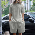 Herren nan modernes geripptes Freizeitset mit weitem Kurzarmshirt und elastischer Tunnelzughose R&B