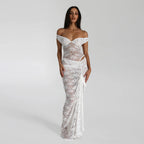 Damen Elegantes Spitze Maxikleid mit Off-Shoulder-Design und figurbetontem Schnitt R&B