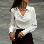 Damen Elegante Bluse mit schwungvollem Ausschnitt und langem Arm R&B