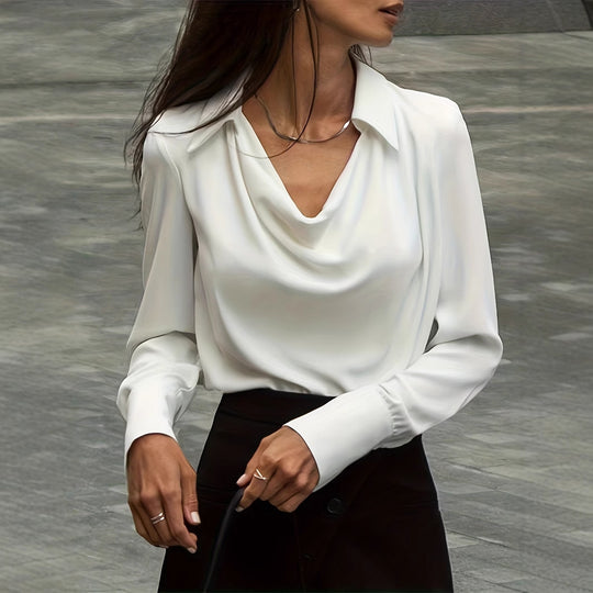 Damen Elegante Bluse mit schwungvollem Ausschnitt und langem Arm R&B