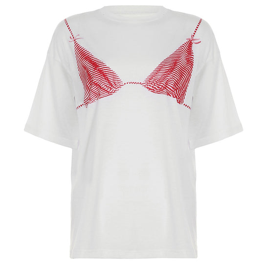 Damen lockeres T-Shirt mit grafischem Bikini-Print R&B