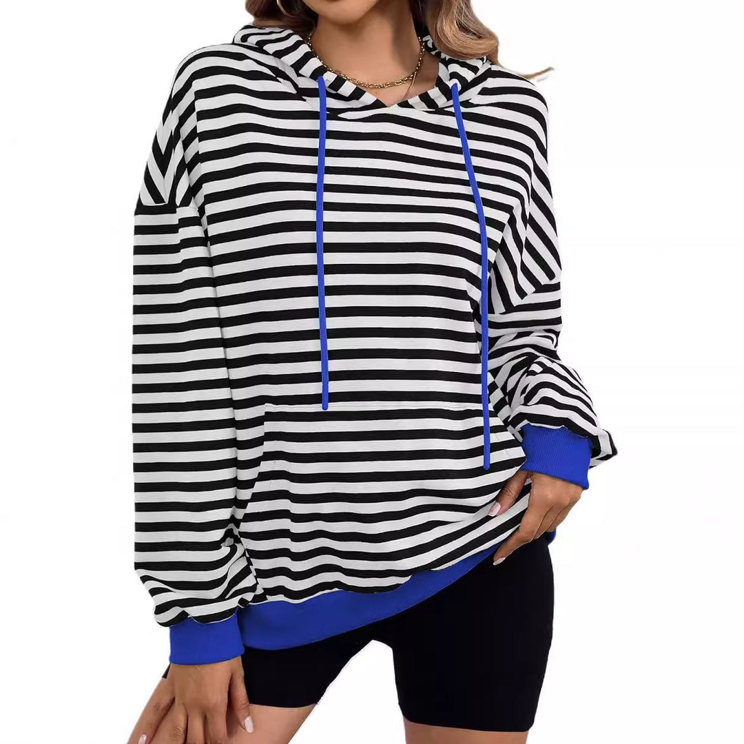 Damen lässiger Kapuzenpullover mit buntem Streifenmuster R&B