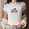 Damen Crop-T-Shirt mit niedlichem Kaninchenmotiv R&B